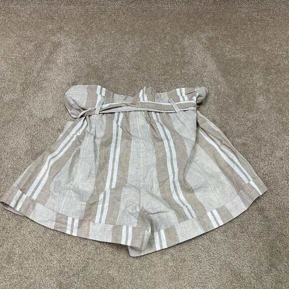 Express Shorts Tan White Striped Linen Blend Belted High Rise Women's Medium - Picture 9 of 9
